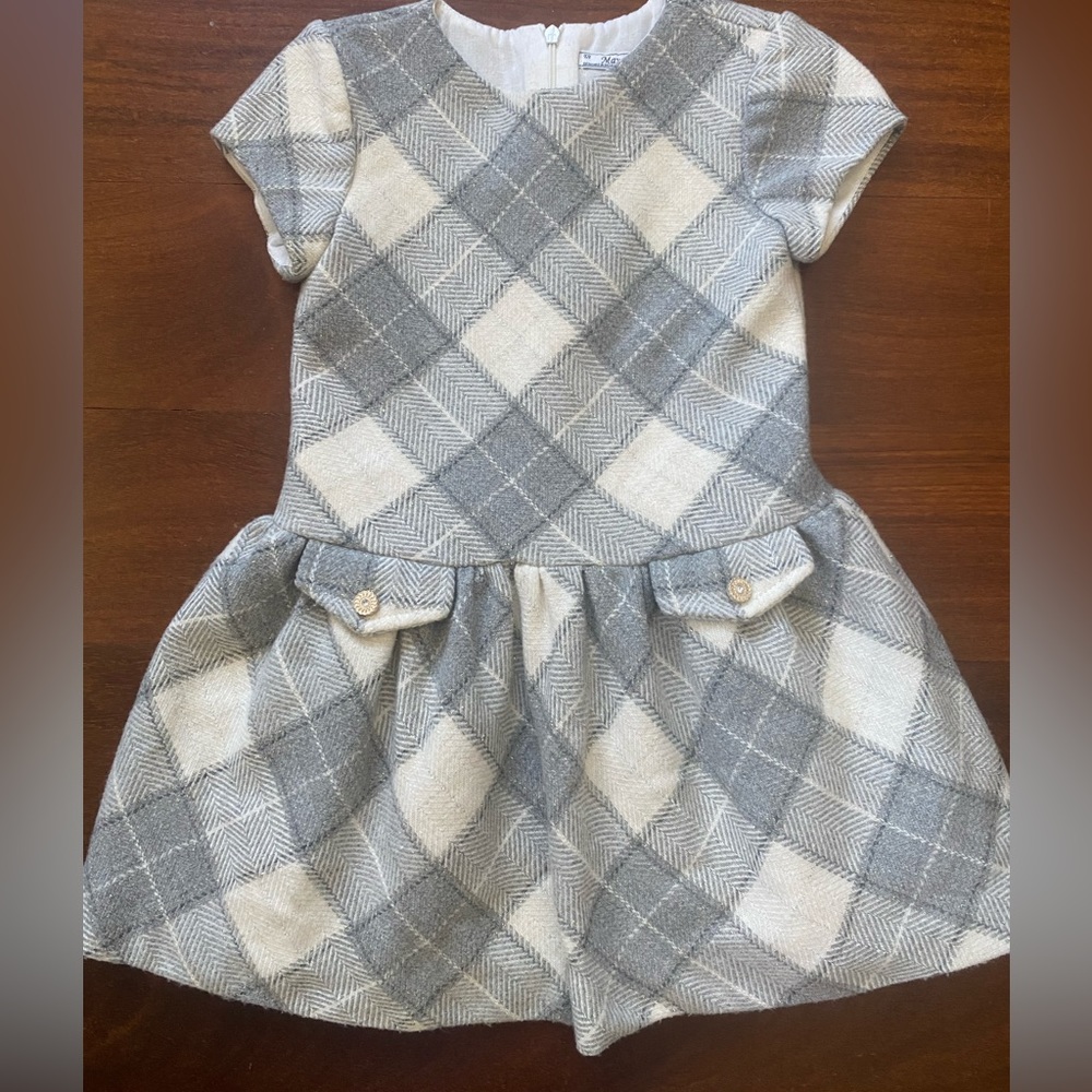 Mayoral Wool Gray and White Checked Dress, Size 4 Girls